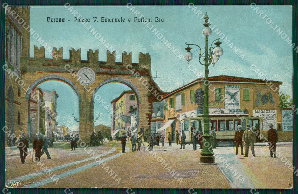 Verona Città Piazza Vittorio Emanuele Alterocca 4287 Tram cartolina QT4305 – fronte