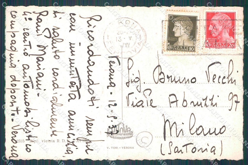 Verona Città Piazza Erbe cartolina QT4350 – retro