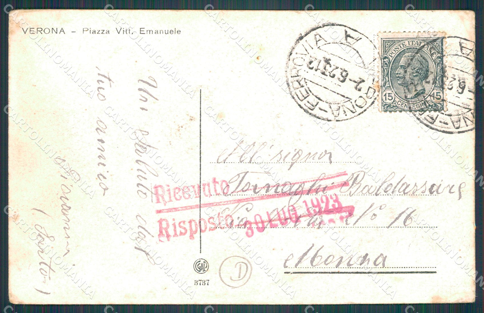 Verona Città Piazza Vittorio Emanuele PIEGHINE cartolina QT4394 – retro