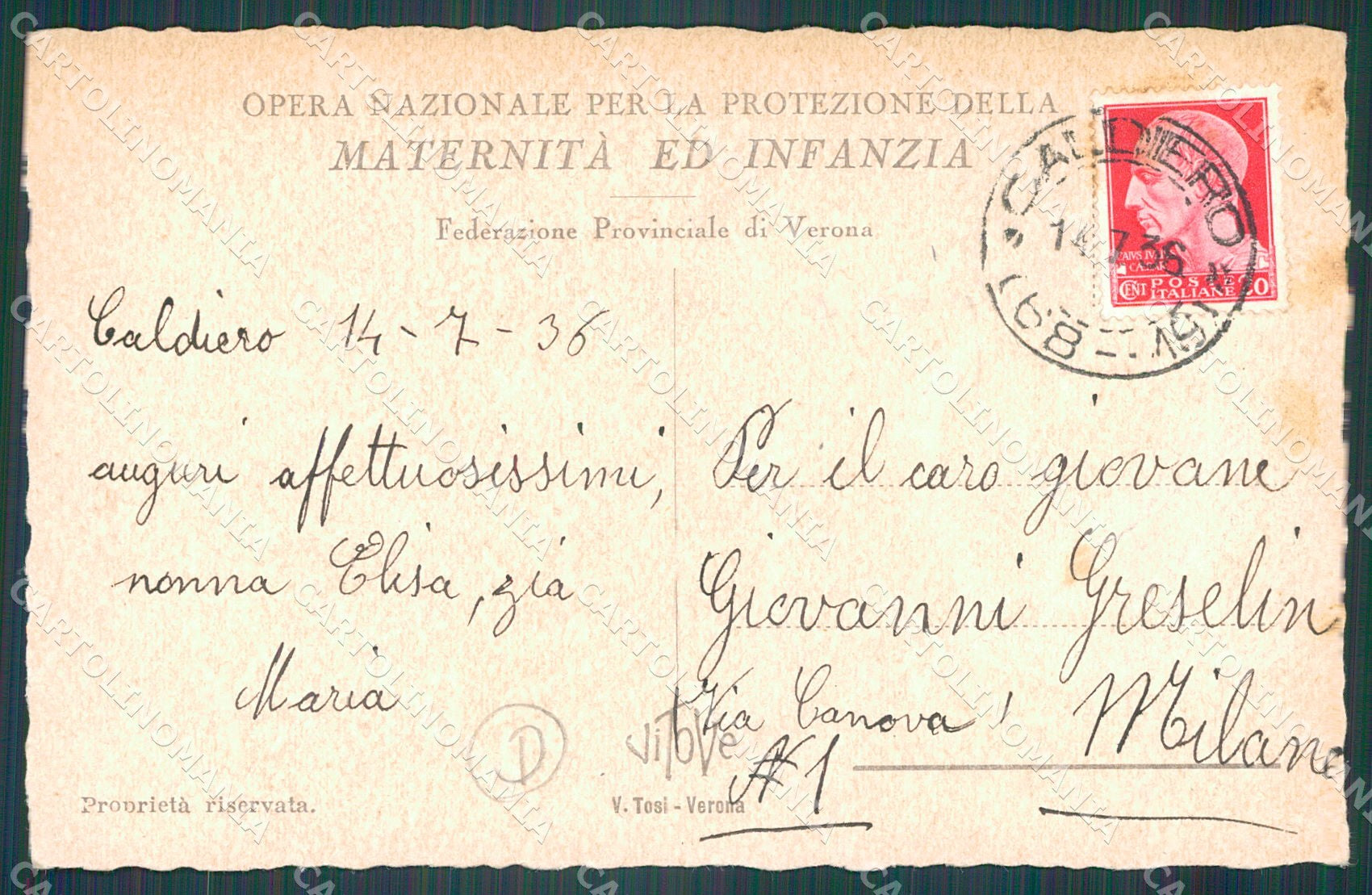 Verona Città Opera Nazionale Protezione Maternità Infanzia PIEGHE cartolina QT43 – retro
