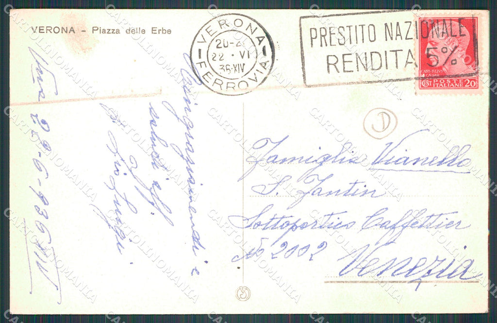 Verona Città Piazza Erbe Mercato cartolina QT4416 – retro