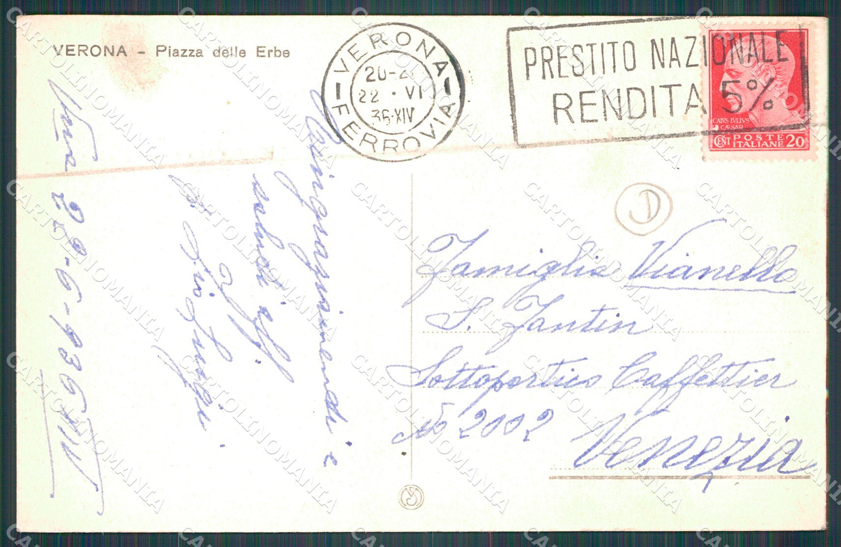 Verona Città Piazza Erbe Mercato cartolina QT4416 – retro