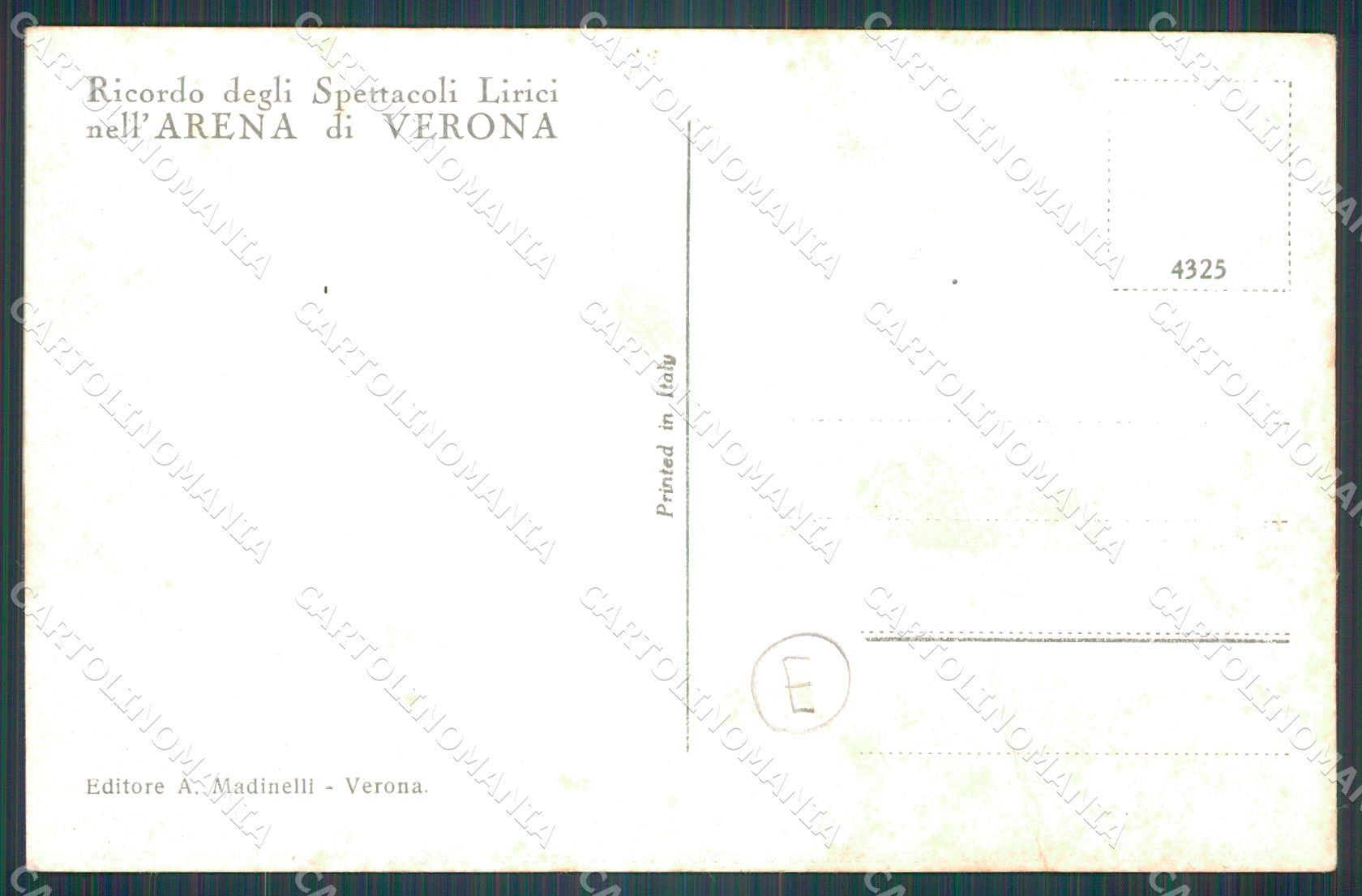 Verona Città Arena Opera PIEGA cartolina QT4431 – retro