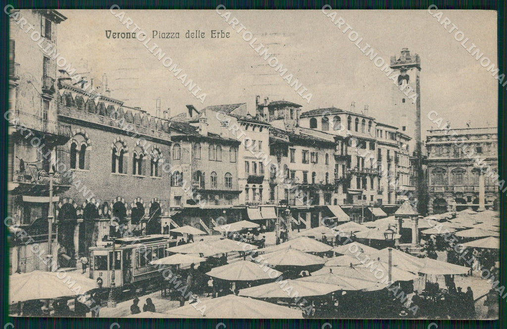Verona Città Piazza Erbe Mercato Tram cartolina QT4473 – fronte