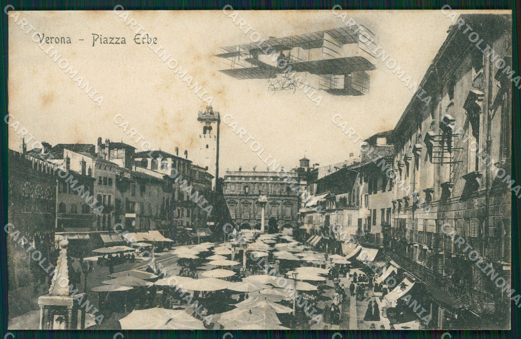 Verona Città Piazza Erbe Mercato Aviazione cartolina QT4512 – fronte