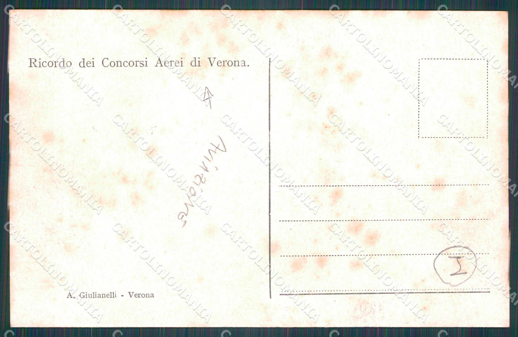 Verona Città Piazza Erbe Mercato Aviazione cartolina QT4512 – retro