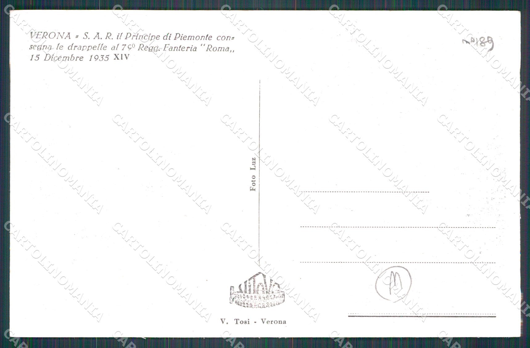 Verona Città Savoia Militari cartolina QT4522 – retro