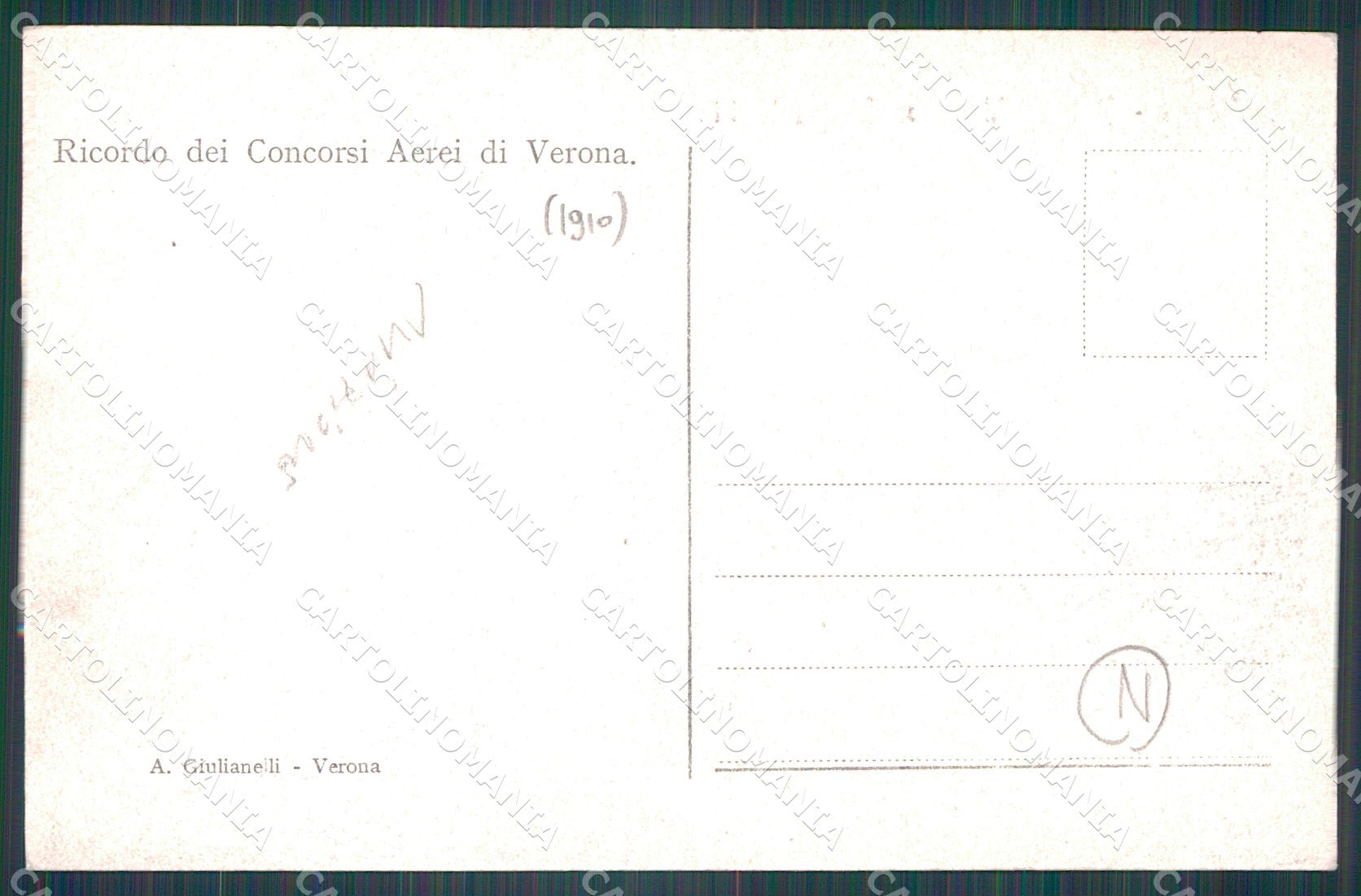Verona Città Arena Aviazione cartolina QT4523 – retro