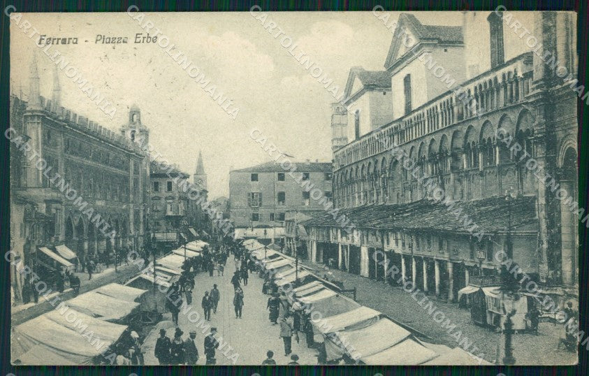 Ferrara città Piazza Erbe PIEGA cartolina QT4656 – fronte