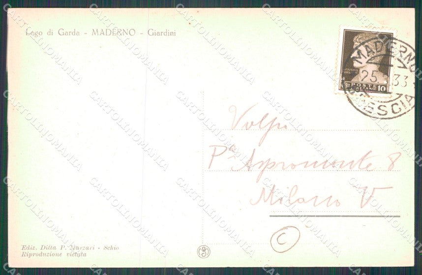 Brescia Maderno Lago di Garda Giardini cartolina QT4742 – retro
