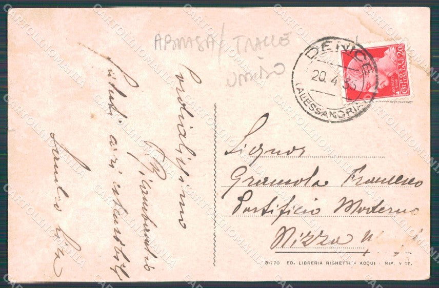 Alessandria Acqui Denice ABRASA TRACCE UMIDO cartolina QT4797 – retro