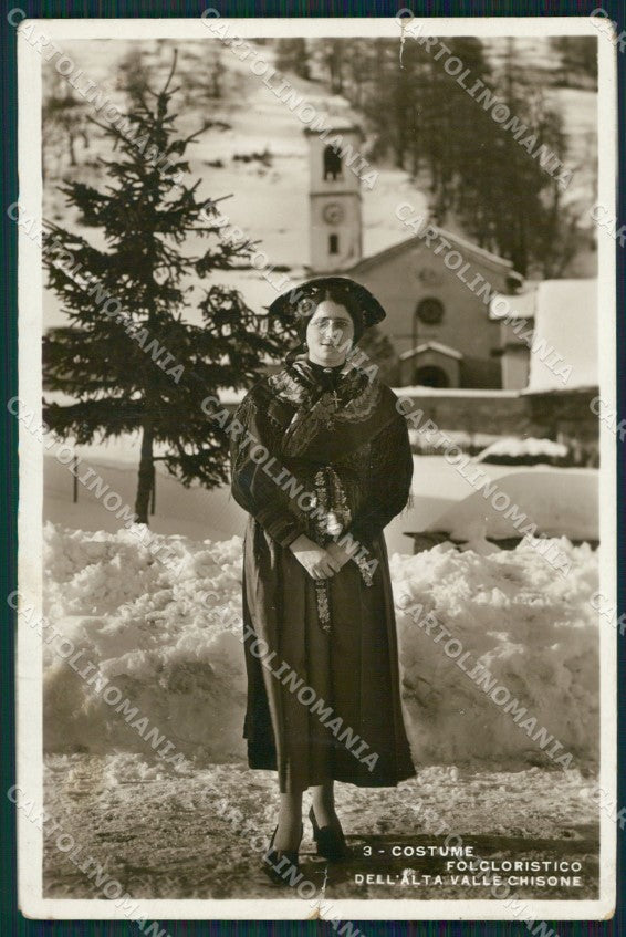 Torino Valle Chisone Costumi Nevicata STRAPPINI ABRASA Foto cartolina QT4811 – fronte
