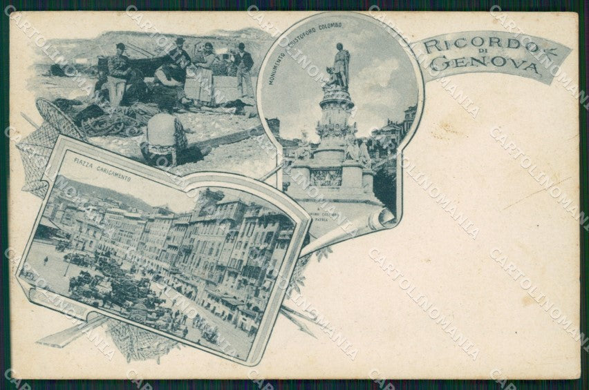 Genova città Ricordo di Piazza Caricamento Cristoforo Colombo cartolina QT4847 – fronte