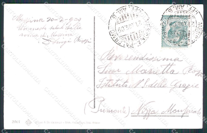 Messina città Corso Vittorio Emanuele Terremoto cartolina QT4924 – retro