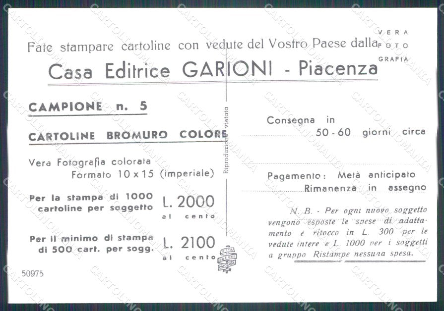 Piacenza Lugagnano Val Arda FG cartolina QT5012 – retro