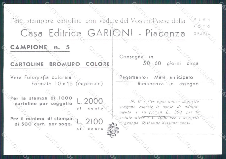 Piacenza Lugagnano Val Arda FG cartolina QT5013 – retro