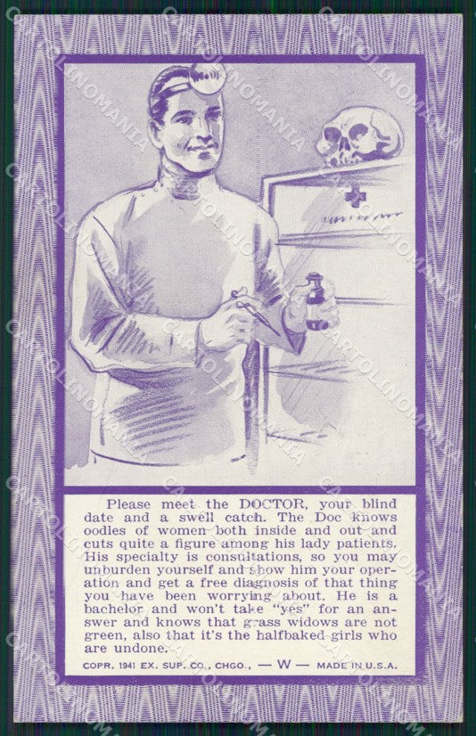 Teschio Scheletro Skeleton Doctor cartolina postcard QT5080 – fronte
