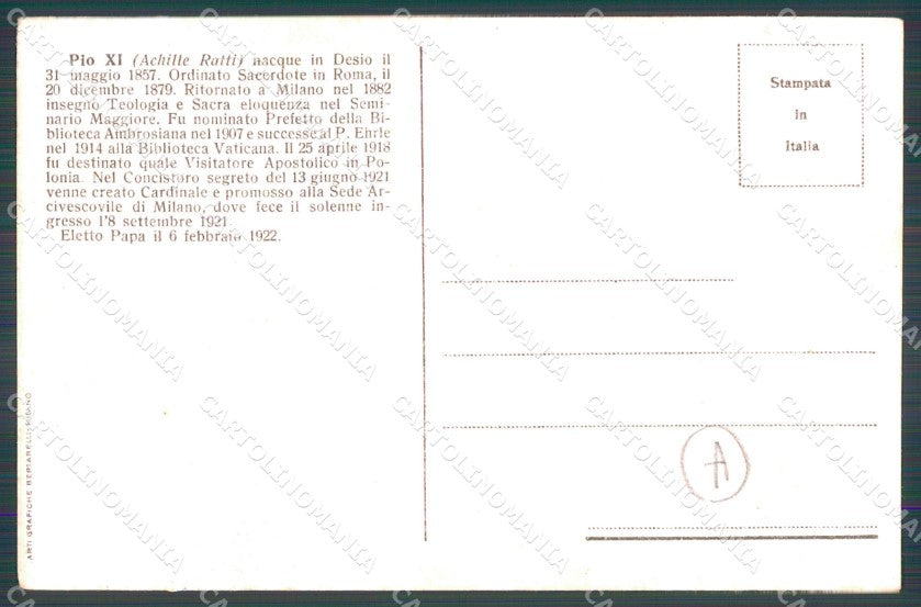 Vaticano Papa Pio XI cartolina QT5115 – retro