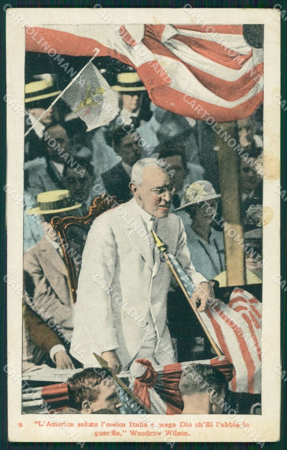 President Woodrow Wilson USA Flag PIEGHE CREASES ABRASA ABRADED postcard QT5276 – fronte