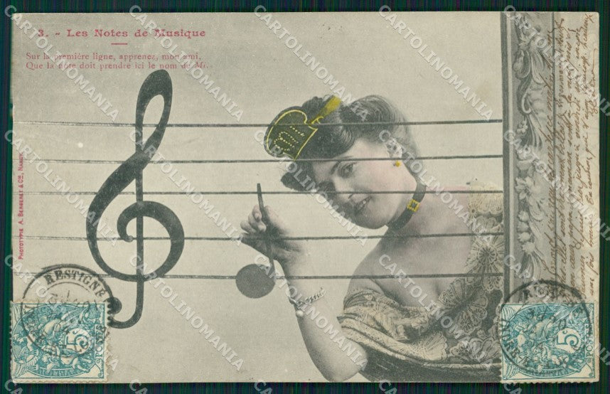 Musica Spartito Note Lady postcard cartolina QT5405 – fronte