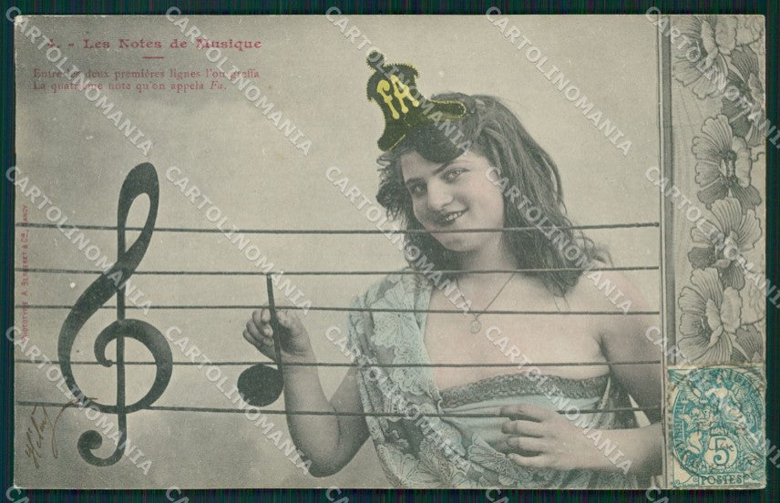 Musica Spartito Note Lady PIEGA postcard cartolina QT5406 – fronte