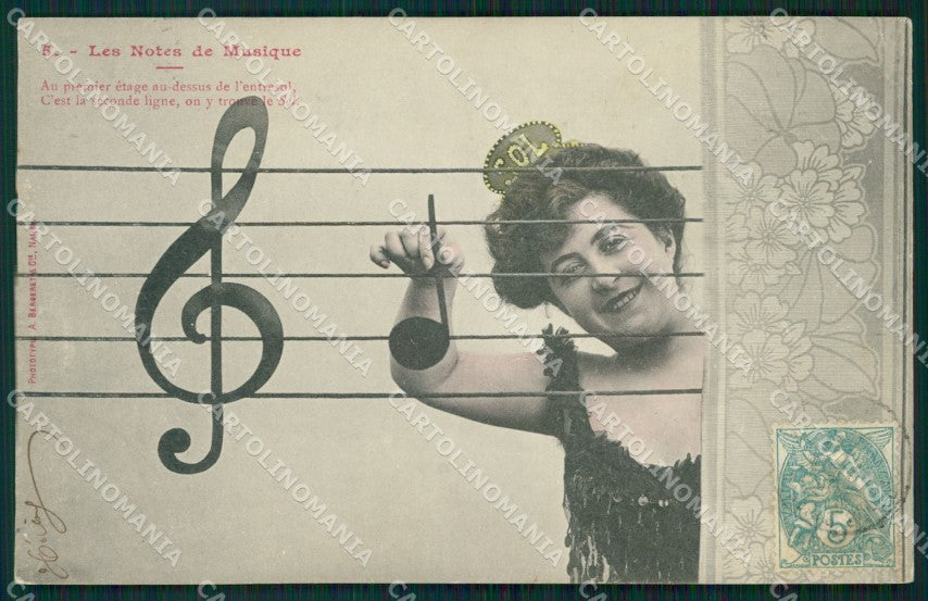 Musica Spartito Note Lady postcard cartolina QT5407 – fronte