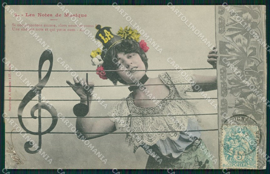 Musica Spartito Note Lady postcard cartolina QT5408 – fronte