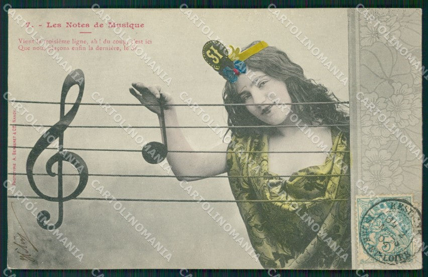 Musica Spartito Note Lady postcard cartolina QT5409 – fronte