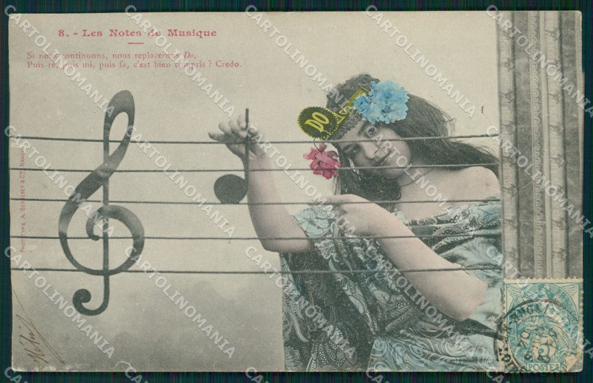 Musica Spartito Note Lady postcard cartolina QT5410 – fronte
