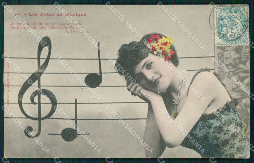 Musica Spartito Note Lady postcard cartolina QT5412 – fronte