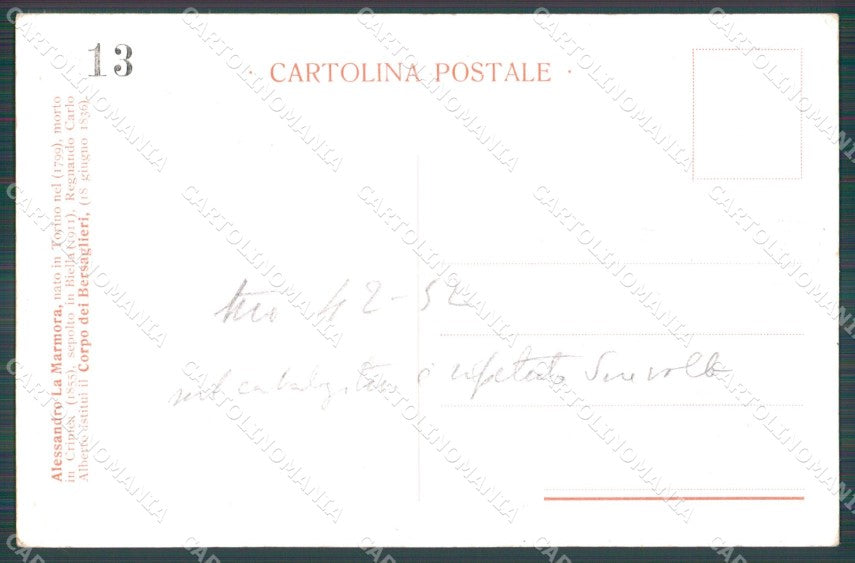Militari Bersaglieri Alessandro La Marmora cartolina QT5521 – retro