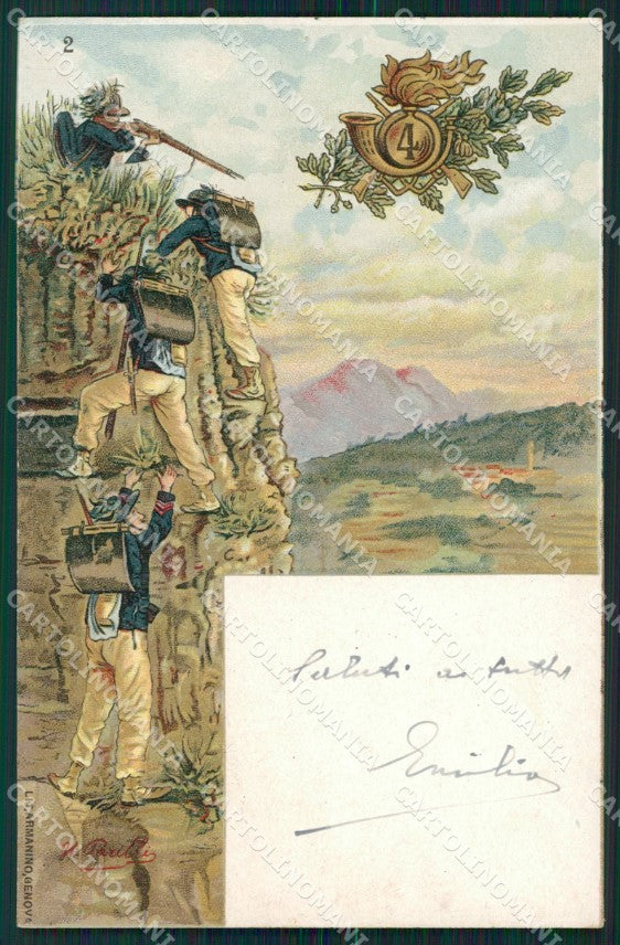 Militari Bersaglieri IV Reggimento cartolina QT5564 – fronte