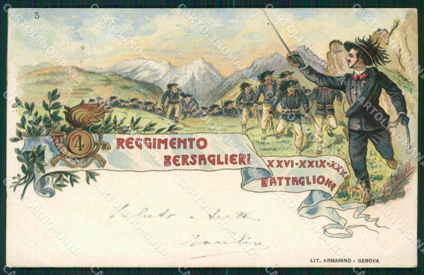Militari Bersaglieri IV Reggimento cartolina QT5566 – fronte