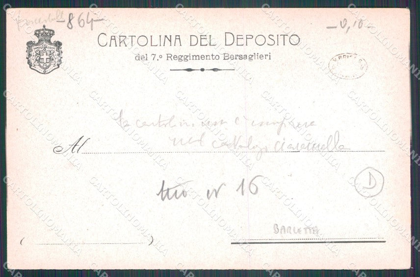 Bari Barletta Militari Bersaglieri VII Reggimento cartolina QT5605 – retro