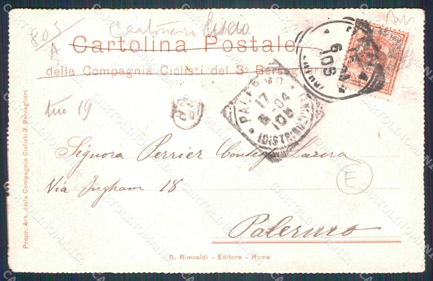 Militari Bersaglieri Compagnia Ciclisti III Reggimento cartolina QT5637 – retro