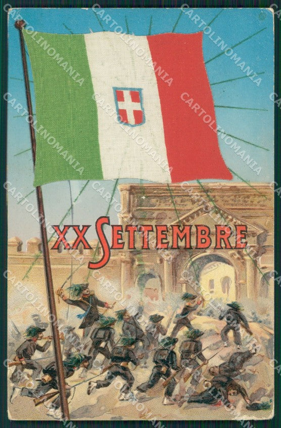 Militari Bersaglieri Bandiera Tricolore Seta cartolina QT5685 – fronte