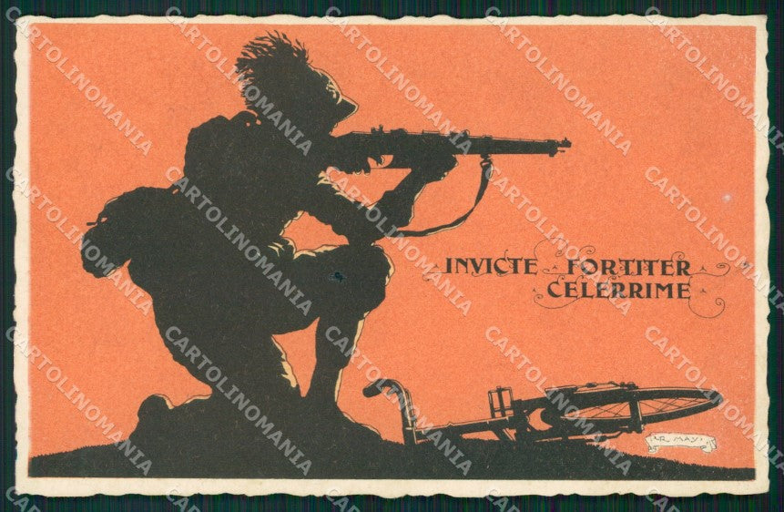 Militari Bersaglieri II Reggimento Ciclisti Romano May cartolina QT5743 – fronte