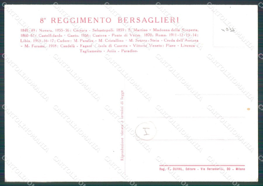 Militari Bersaglieri VIII Reggimento FG cartolina QT5754 – retro