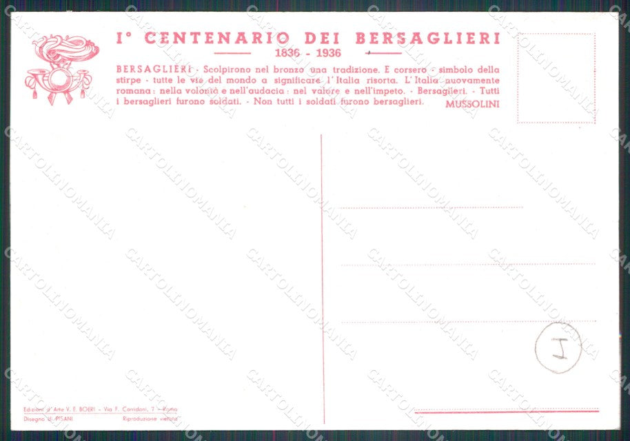 Militari Bersaglieri Pisani FG cartolina QT5763 – retro