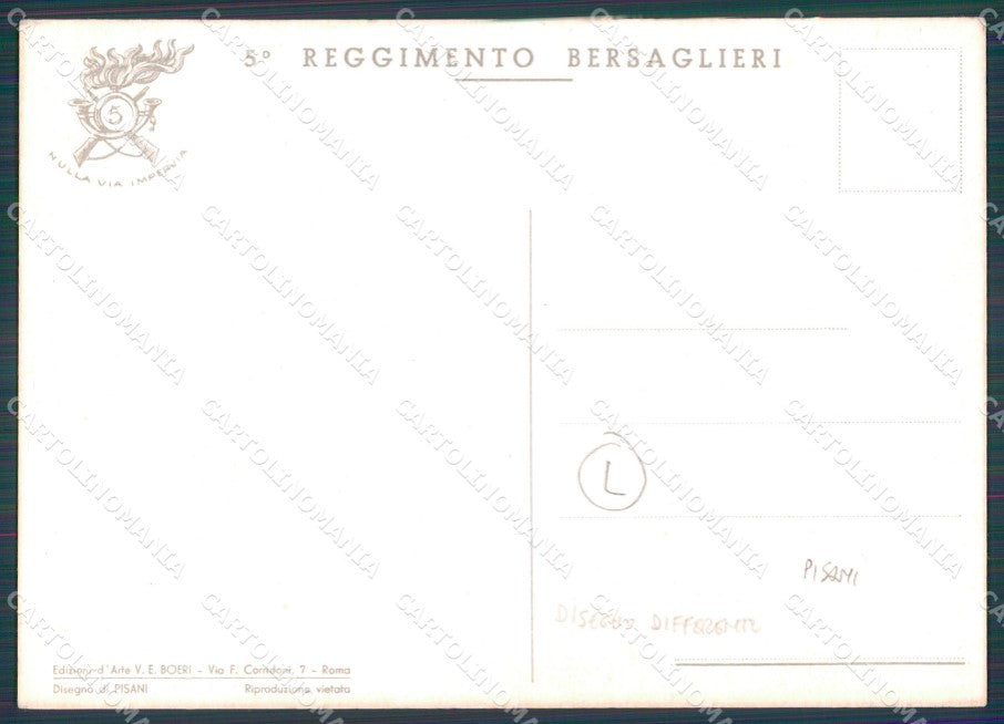 Militari Bersaglieri V Reggimento Pisani FG cartolina QT5770 – retro