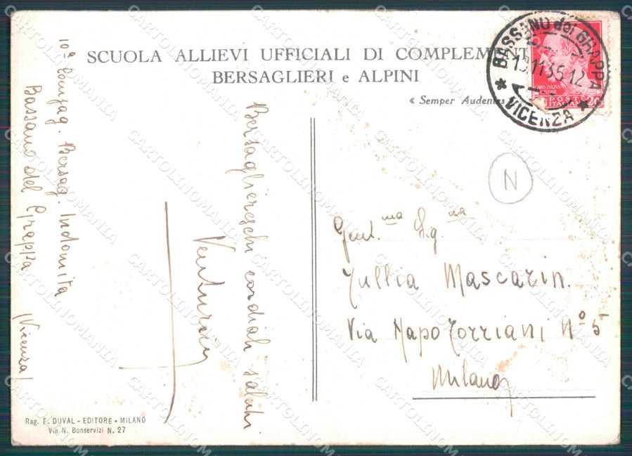 Militari Bersaglieri Alpini PIEGHINE FG cartolina QT5781 – retro