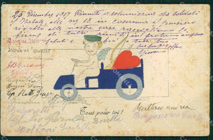 Art Nouveau Angel Car OPF postcard MACCHIE STAINS cartolina QT5828 – fronte