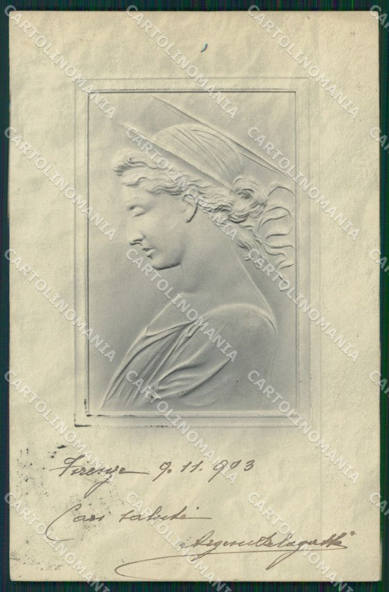 Art Nouveau Lady Relief OPF postcard cartolina QT5842 – fronte