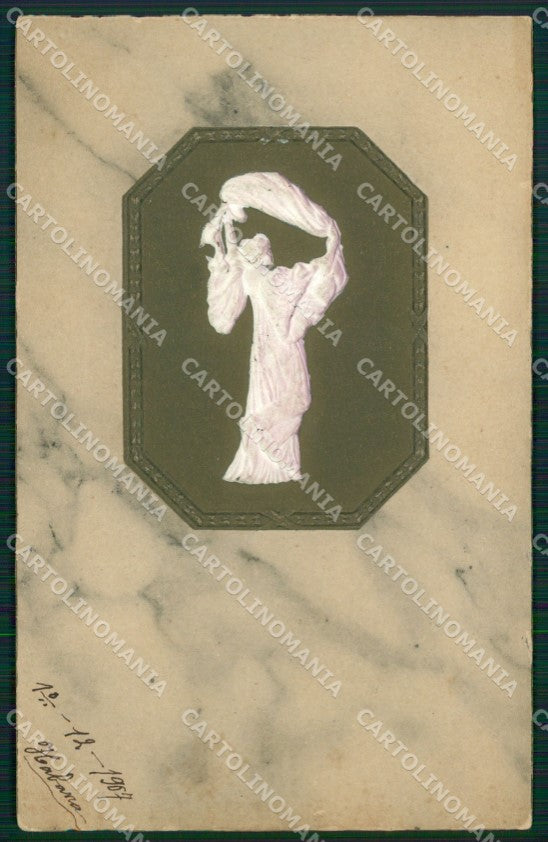 Art Nouveau Lady Relief OPF postcard cartolina QT5848 – fronte