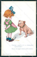 Little Girl Bulldog Brymner postcard cartolina QT5858 – fronte