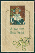 Little Girl Christmas Mistletoe Relief postcard cartolina QT5869 – fronte