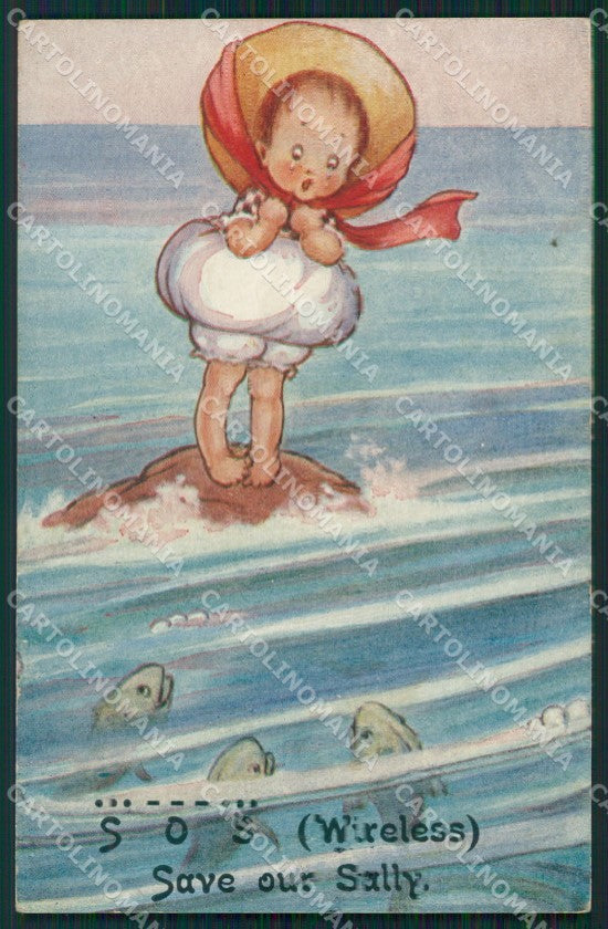 Little Boy Sea Fish Flora White postcard cartolina QT5871 – fronte