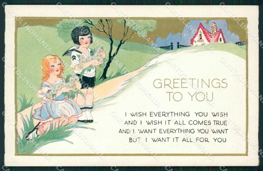 Children Greetings Relief postcard cartolina QT5873 – fronte