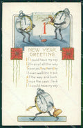 Happy New Year Greetings CREASES postcard cartolina QT5877 – fronte