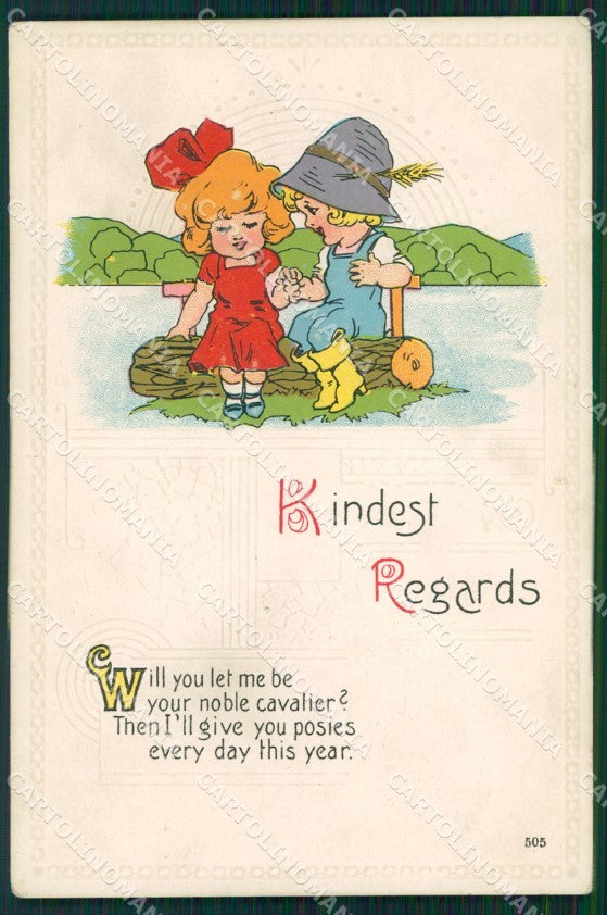 Children Greetings Relief postcard cartolina QT5881 – fronte